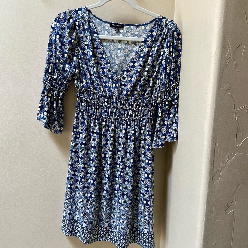 Max Edition petite blue and cream patterned dress